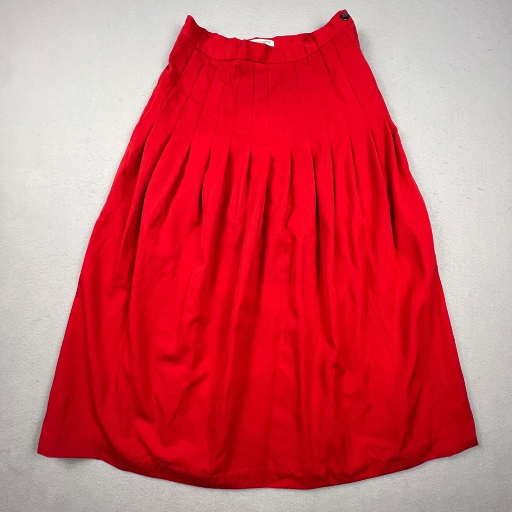 VTG Liz Claiborne Pleated Midi Skirt Womens 10 Red 100%‎ Wool Career Classic